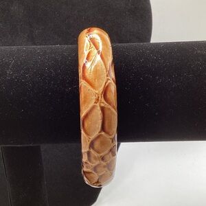 Brown Leather-Textured Bangle Bracelet